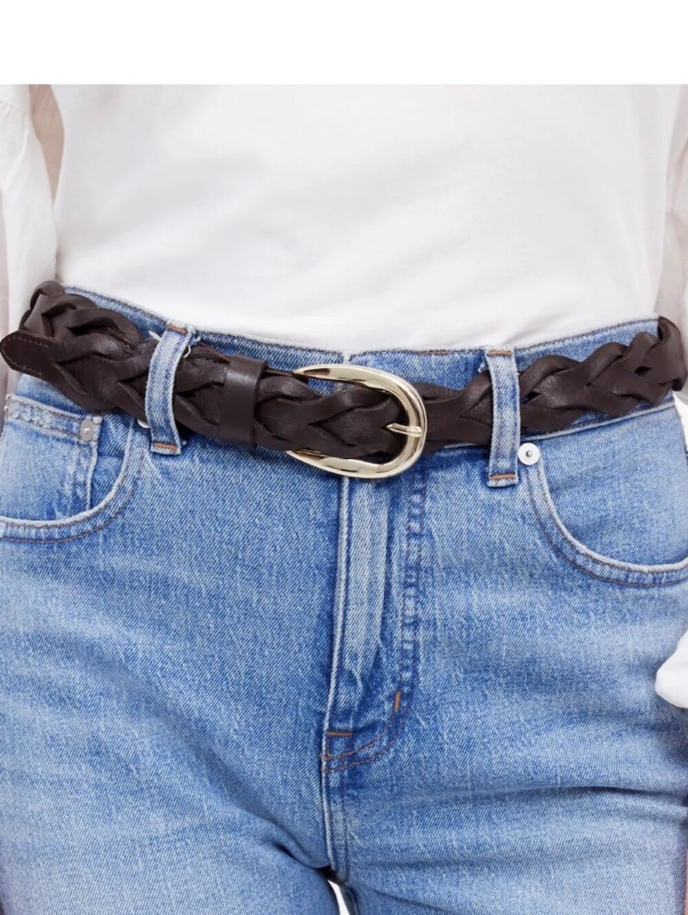 Madewell Braided Leather Belt In Dark Carob With Gold Buckle